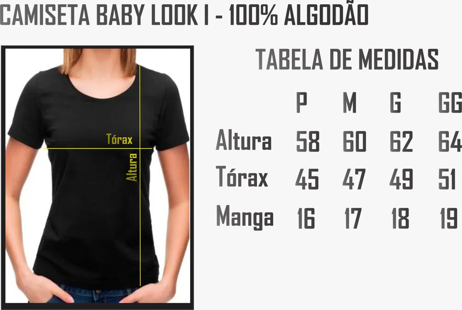 TABELA DE MEDIDAS grade babylook