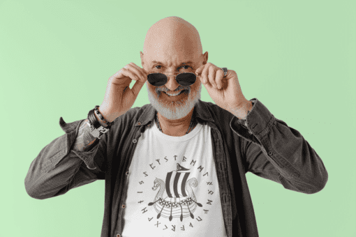 t shirt mockup featuring a smiling bald man taking off his sunglasses m27211 r el2 - Varegue